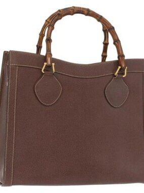 GUCCI Bamboo Hand Bag Leather Brown Gold 002